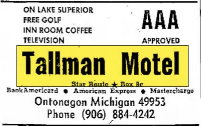 Hokans Motel (Scotts Superior Inn & Cabins, Hokans, Tallmans Motel) - June 1975 Ad (newer photo)
